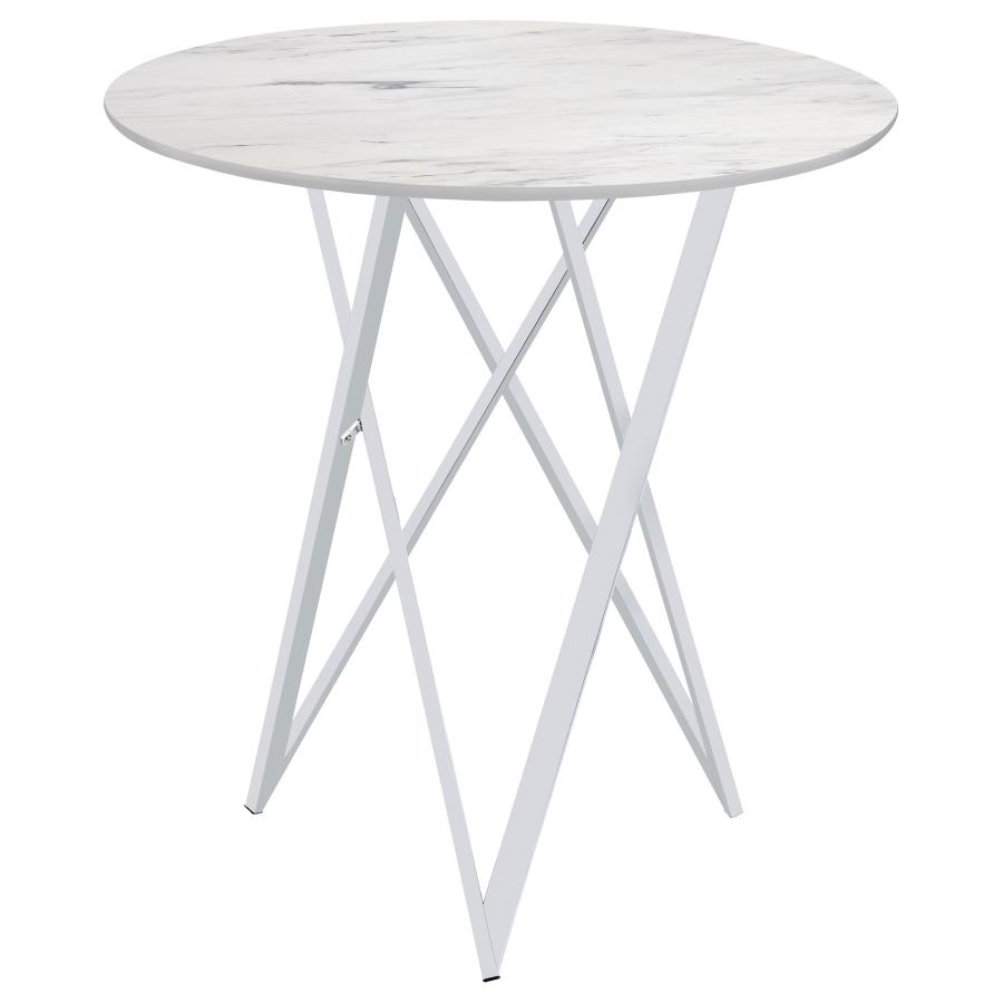 Bexter Round 35-inch Faux Marble Bistro Bar Table Chrome view 5