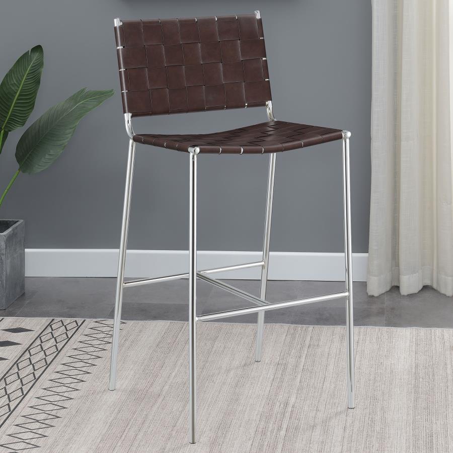 Adelaide Upholstered Pub Height Bar Stool Brown and Chrome view 2