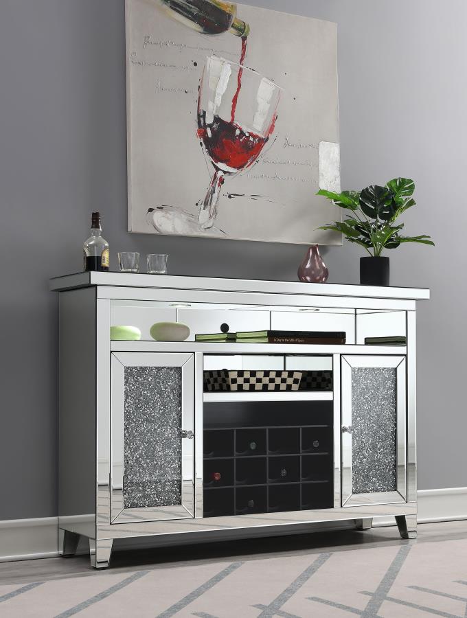 Melinda 2-door LED Mirrored Wine Storage Bar Cabinet Silver view 2