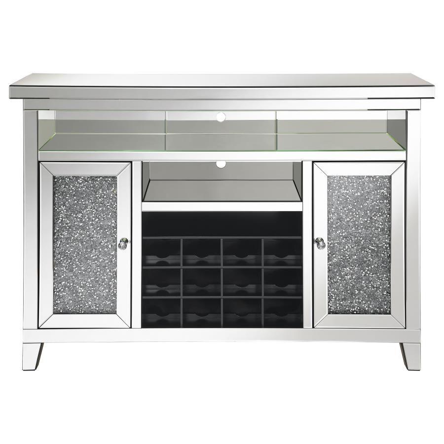 Melinda 2-door LED Mirrored Wine Storage Bar Cabinet Silver view 4