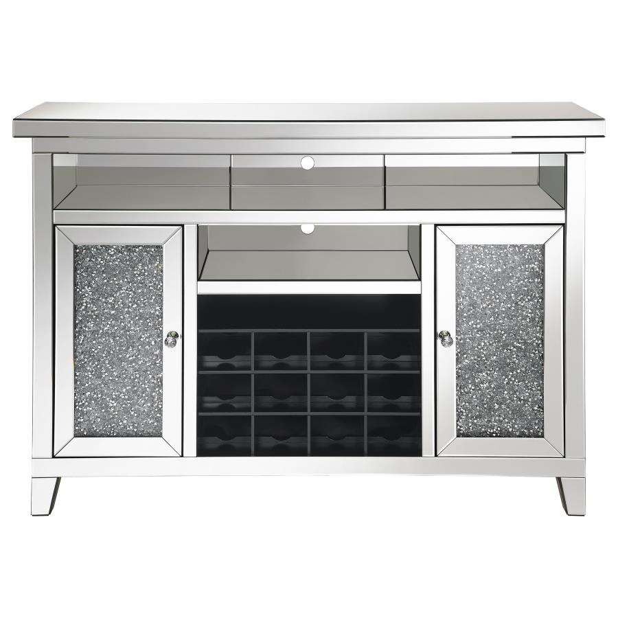 Melinda 2-door LED Mirrored Wine Storage Bar Cabinet Silver view 5