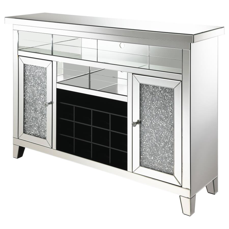 Melinda 2-door LED Mirrored Wine Storage Bar Cabinet Silver view 6