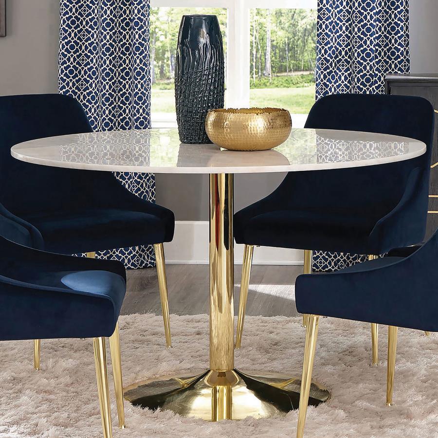 Kella Round 50-inch Marble Top Dining Table White Marble view 2