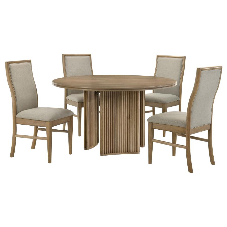 Adina 5-piece Round Dining Table Set Distressed Light Brown view 2