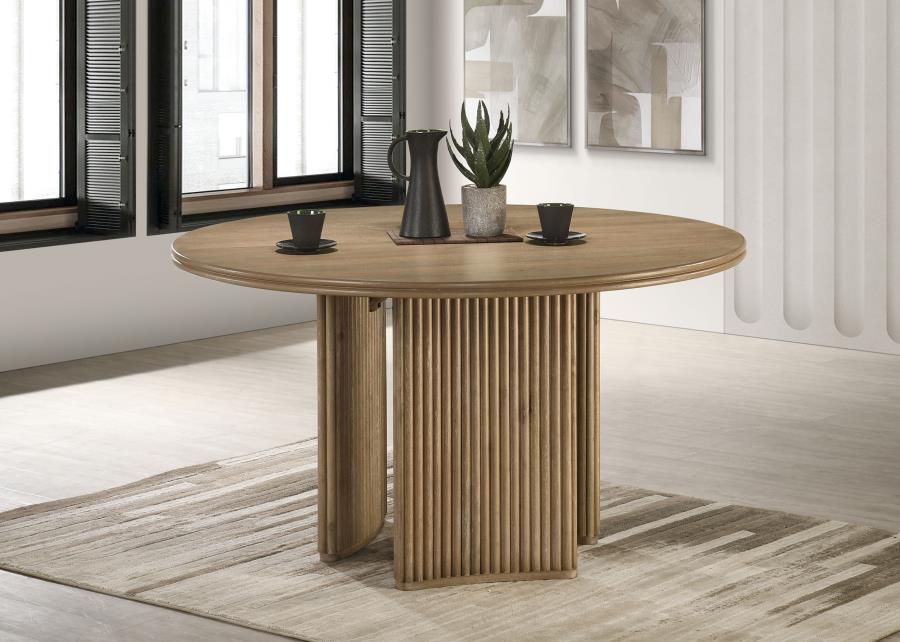 Adina 53-inch Round Wood Dining Table Distressed Light Brown view 2