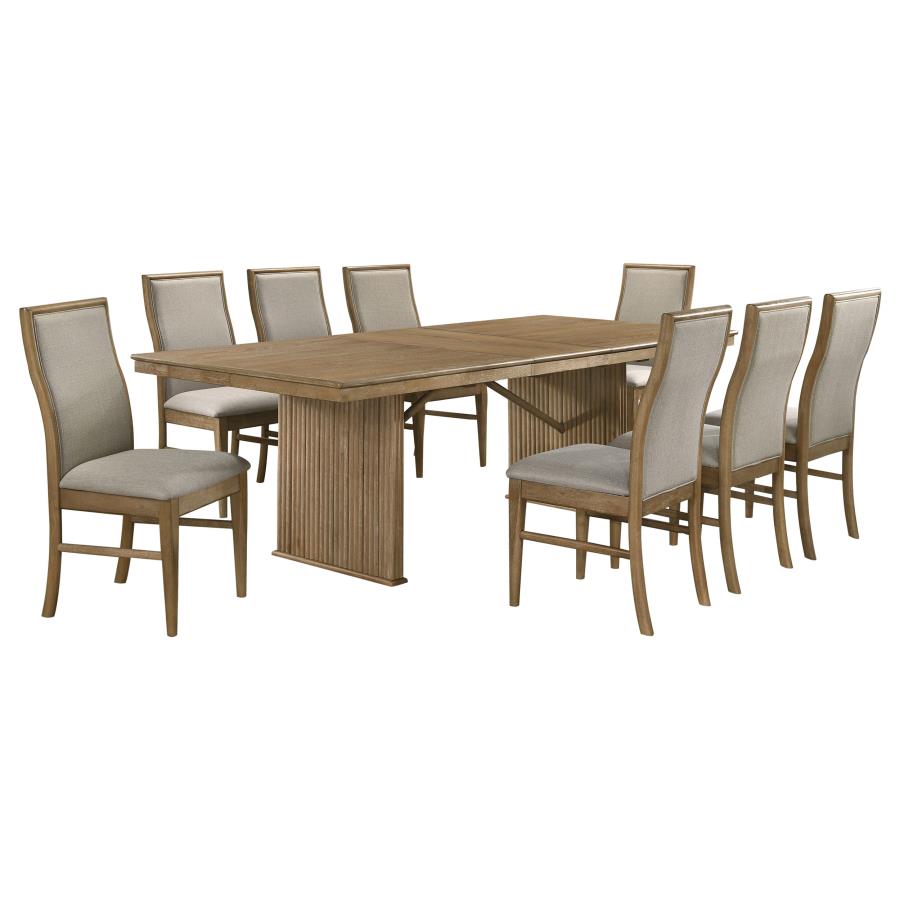 Adina 9-piece Extension Dining Set Distressed Light Brown view 2