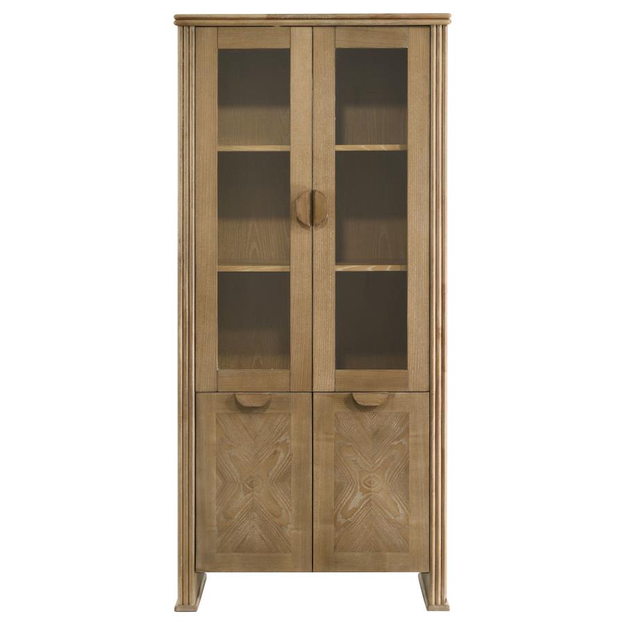 Adina 77-inch Tall Display Cabinet Distressed Light Brown view 4