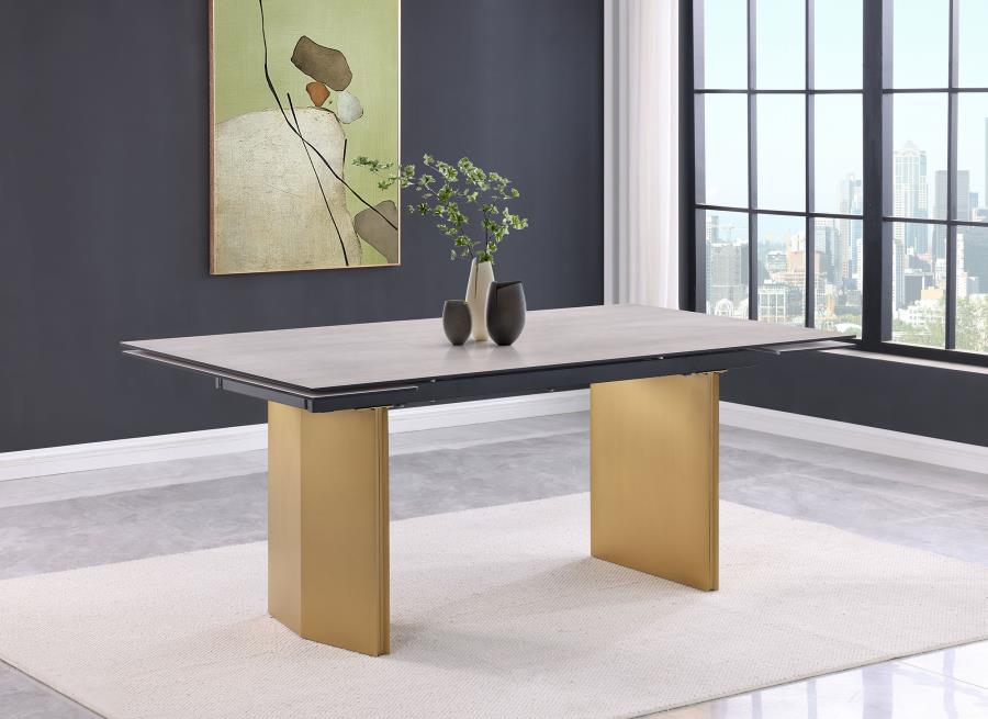 Vesa 97-inch Glass Top Extension Dining Table Beige view 2