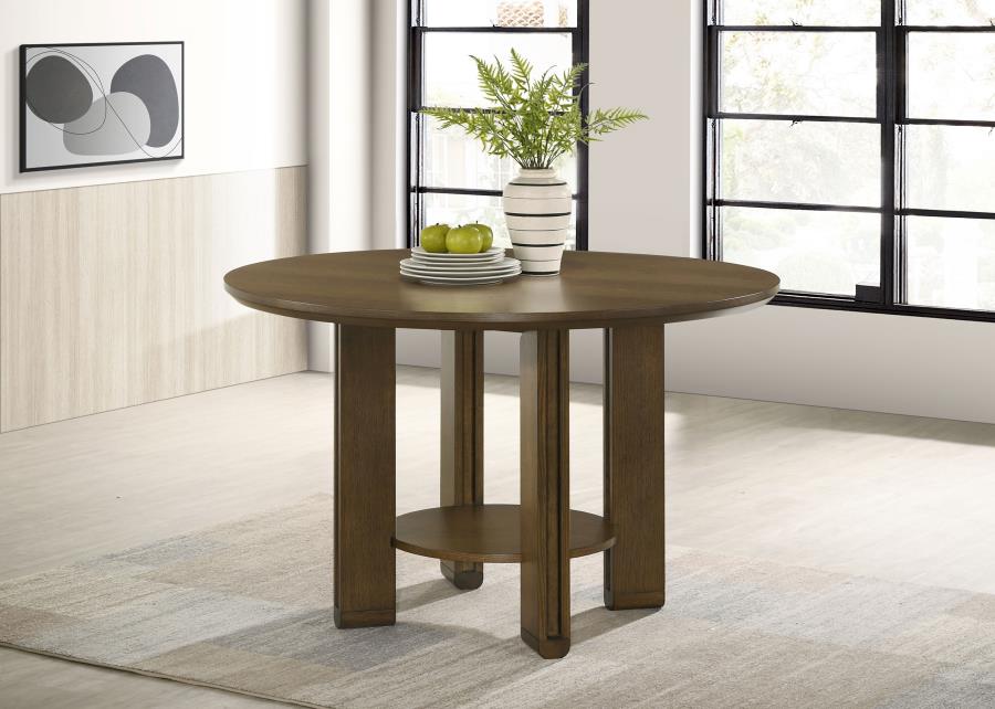 Ottowa 47-inch Round Wood Dining Table with Shelf Brown view 2