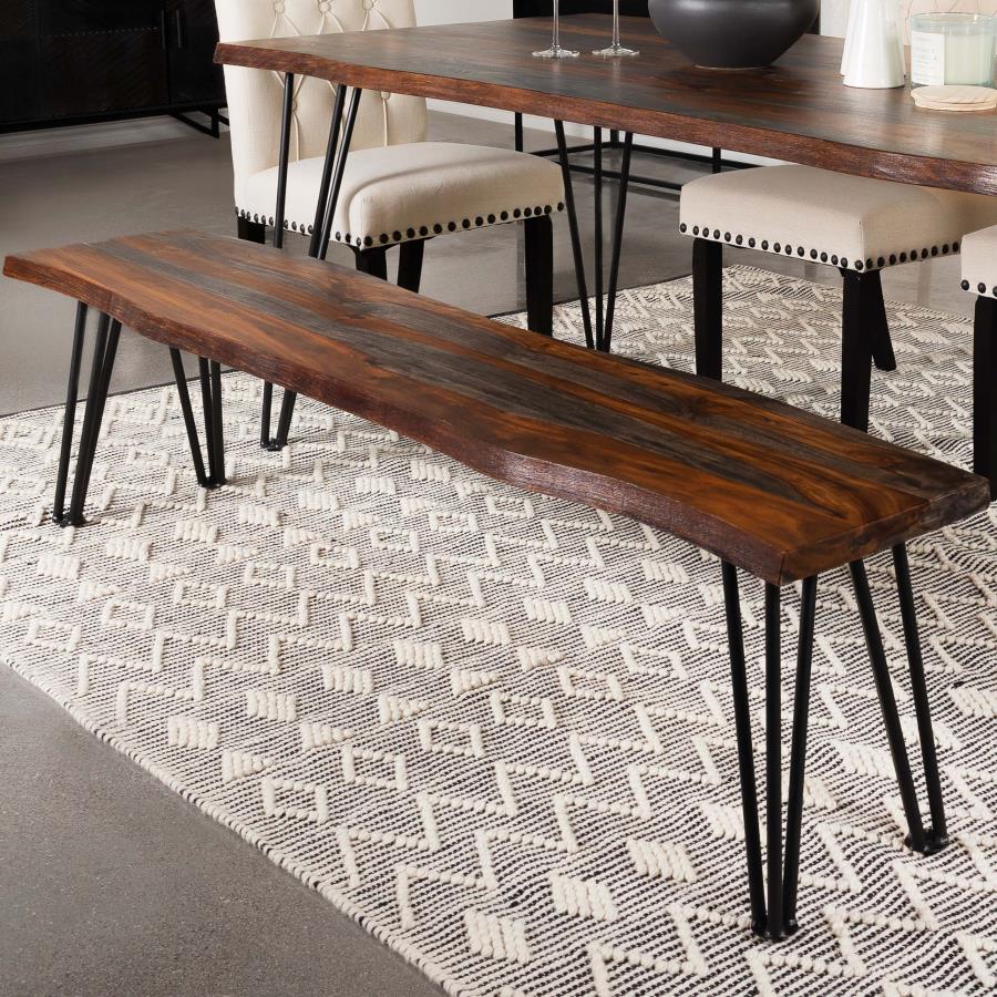 Neve Live Edge Wood Dining Bench Hairpin Legs Grey Sheesham view 2