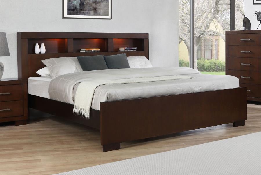 Jessica Wood Queen LED Storage Bookcase Bed Cappuccino view 2