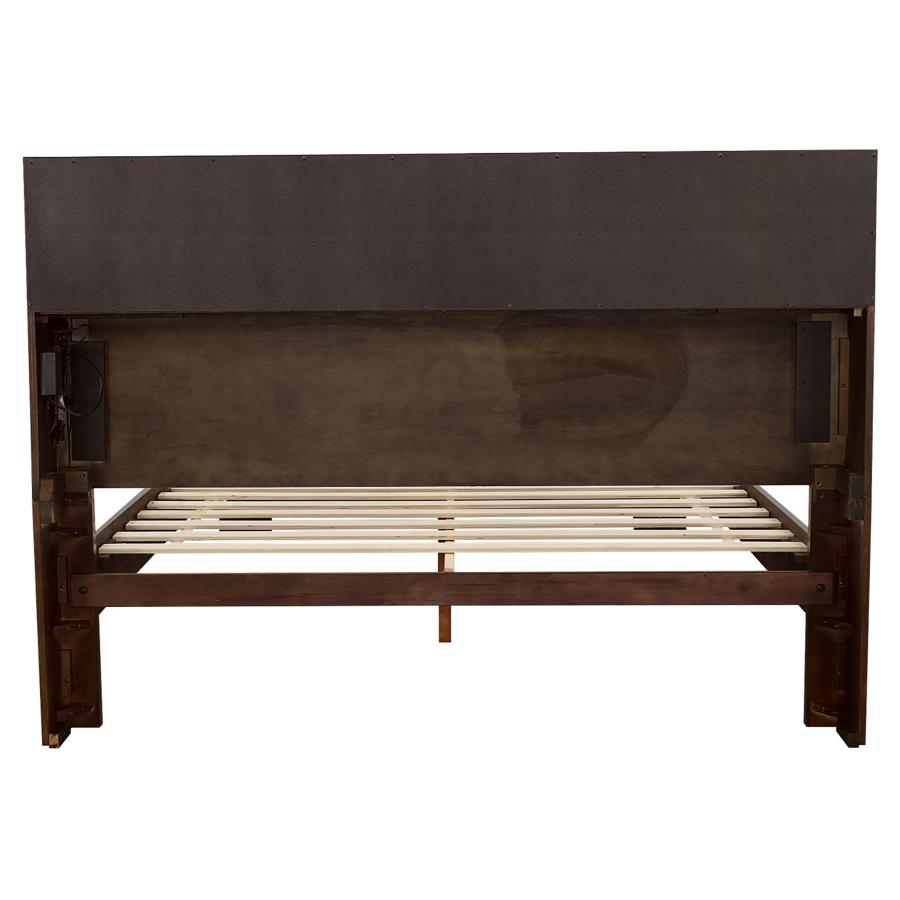 Jessica Wood Queen LED Storage Bookcase Bed Cappuccino view 6