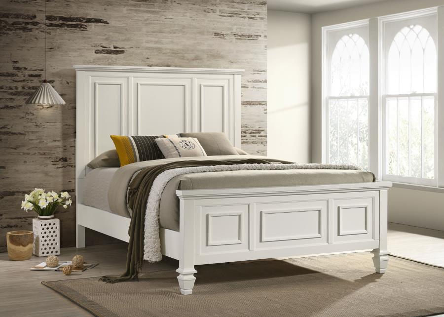 Sandy Beach Wood Queen Panel Bed Cream White view 2
