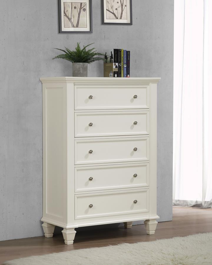 Sandy Beach 5-drawer Bedroom Chest Cream White view 2