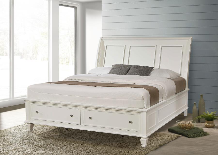 Sandy Beach Wood Eastern King Storage Panel Bed Cream White view 2