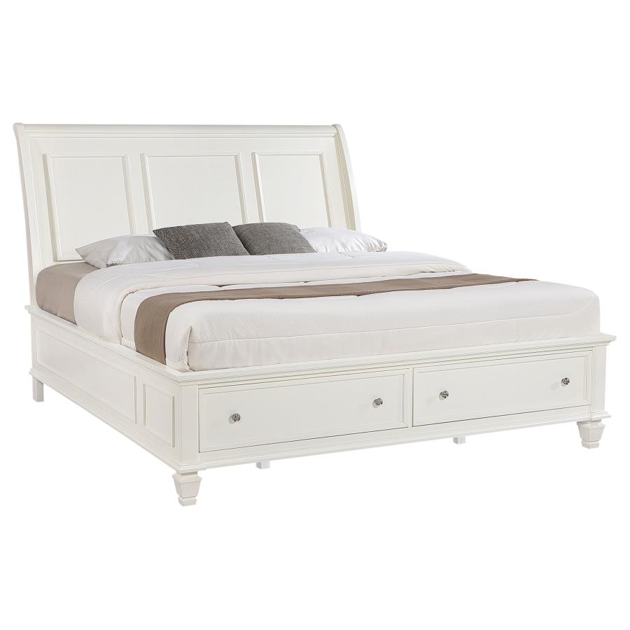 Sandy Beach Wood Eastern King Storage Panel Bed Cream White view 3