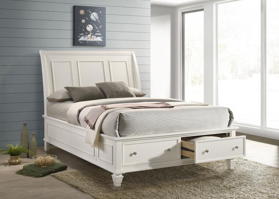 Sandy Beach Wood Queen Storage Panel Bed Cream White view 2