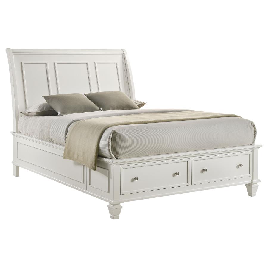 Sandy Beach Wood Queen Storage Panel Bed Cream White view 3