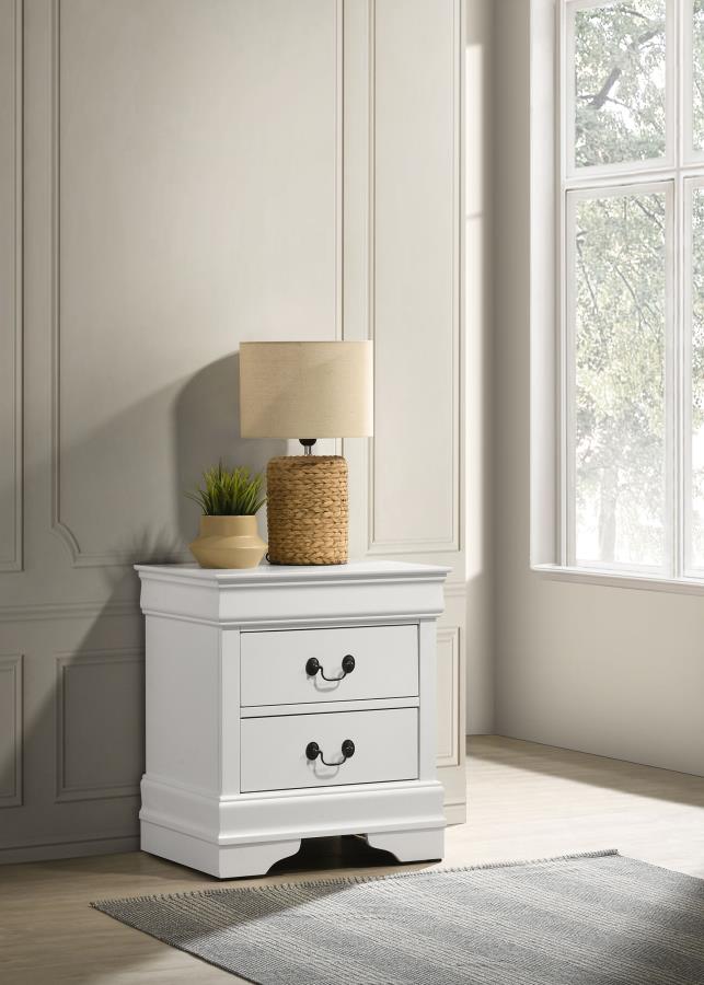 Louis Philippe 2-drawer Nightstand Bedside Table White view 2