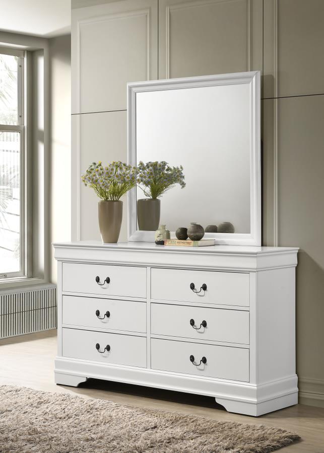 Louis Philippe 6-drawer Dresser and Mirror White view 2