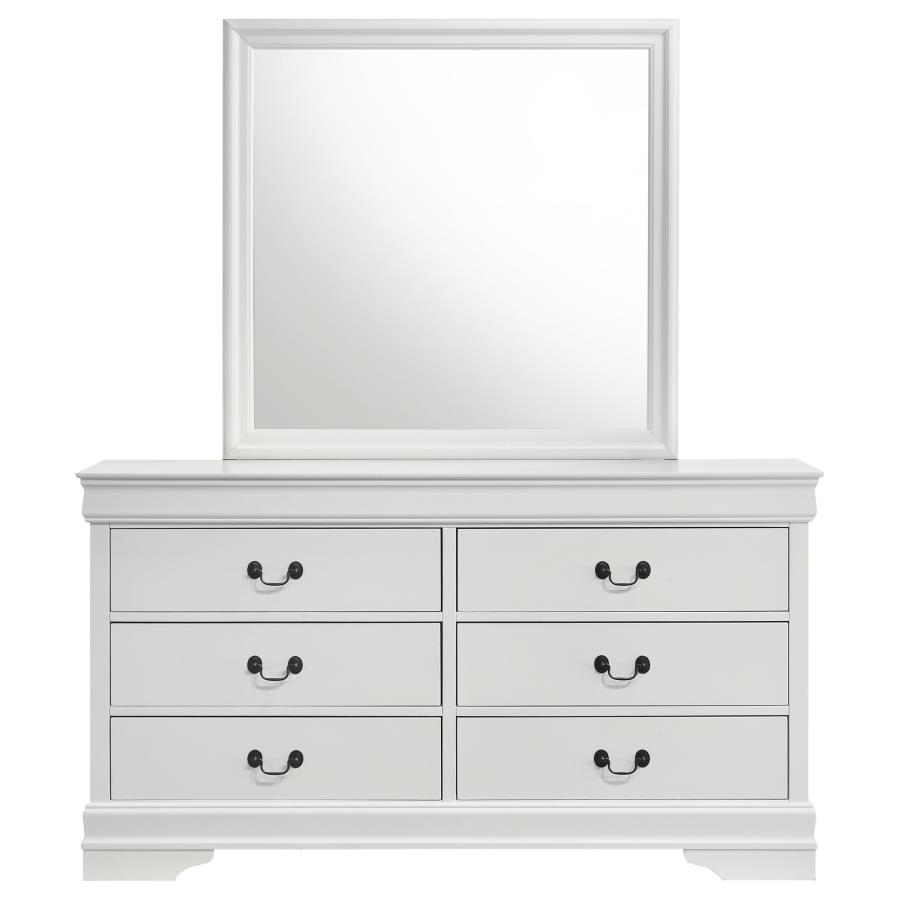 Louis Philippe 6-drawer Dresser and Mirror White view 3