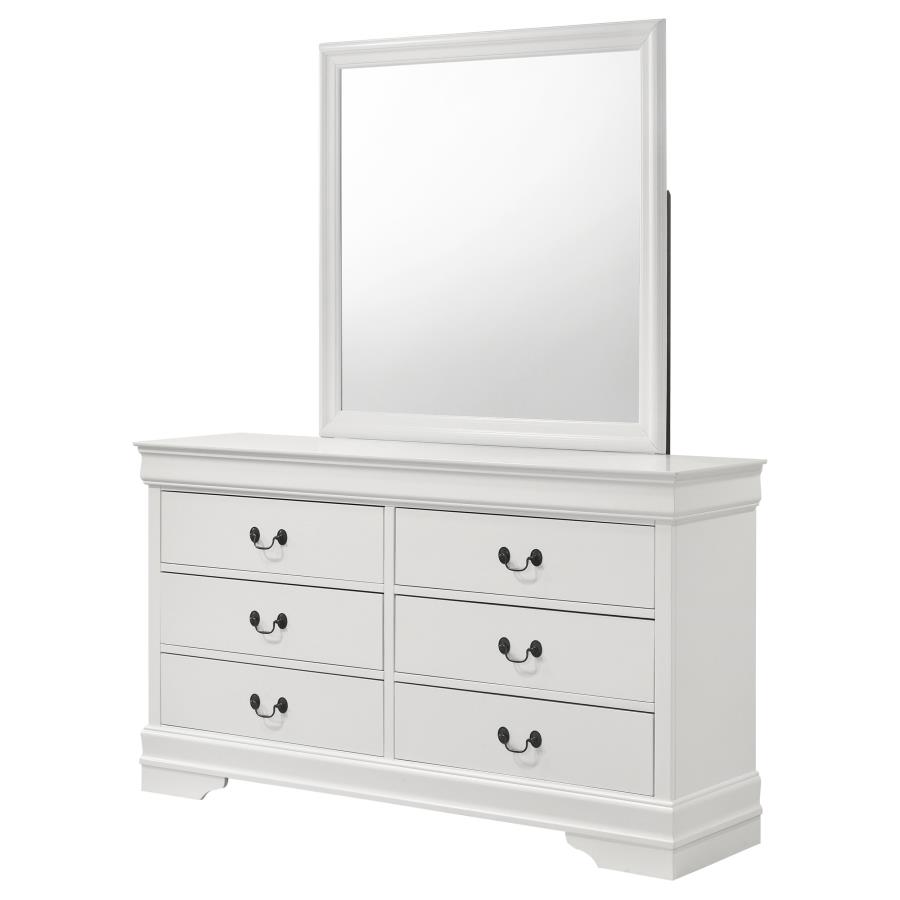 Louis Philippe 6-drawer Dresser and Mirror White view 4