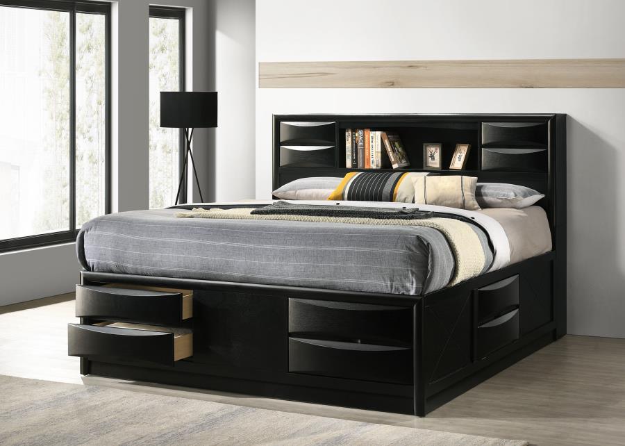 Briana Wood Eastern King Storage Bookcase Bed Black view 2