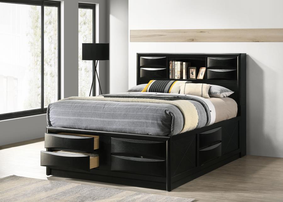 Briana Wood Queen Storage Bookcase Bed Black view 2