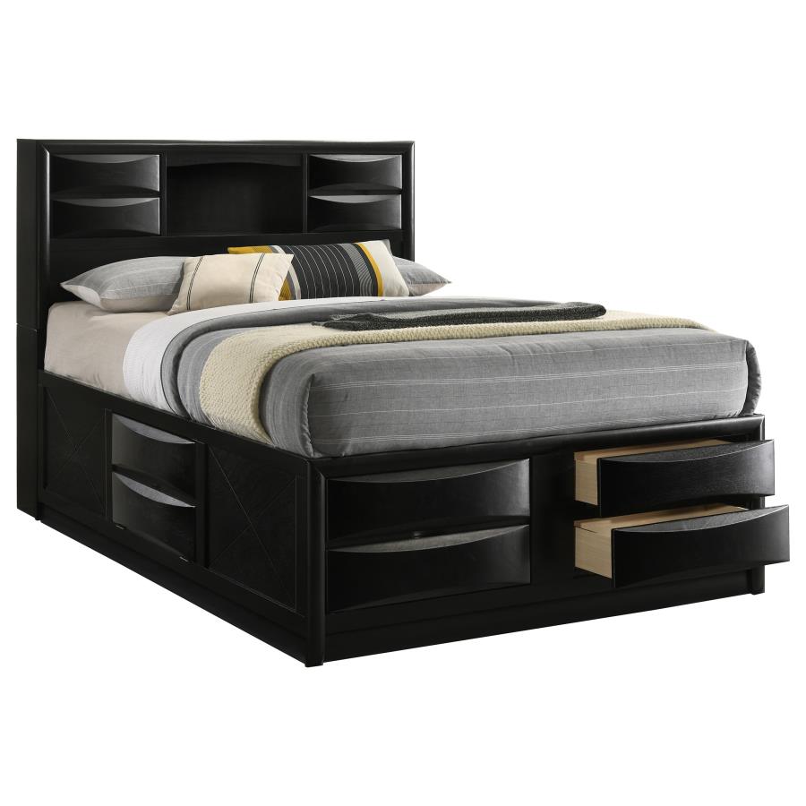 Briana Wood Queen Storage Bookcase Bed Black view 3