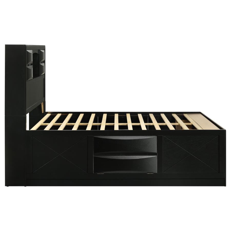 Briana Wood Queen Storage Bookcase Bed Black view 6