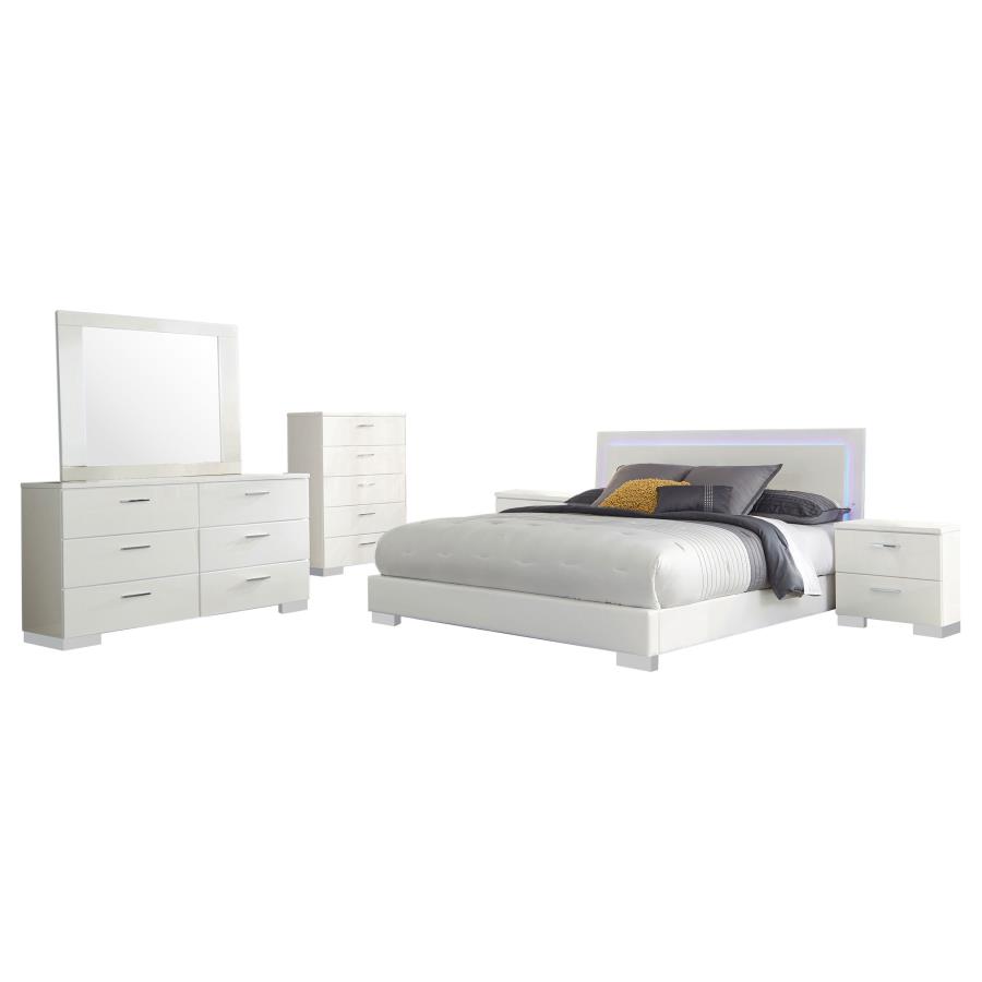 Felicity 6-piece Eastern King Bedroom Set White High Gloss view 2