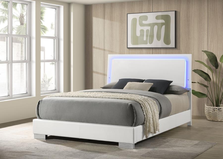 Felicity Wood Queen LED Panel Bed White High Gloss view 2