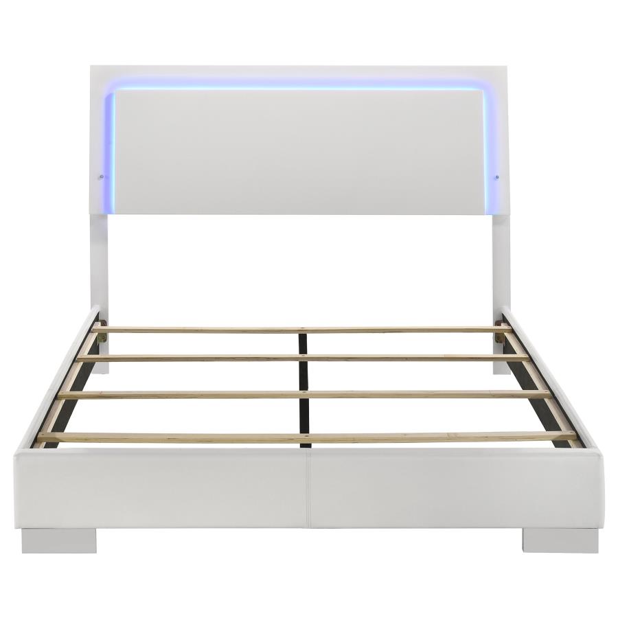 Felicity Wood Queen LED Panel Bed White High Gloss view 4