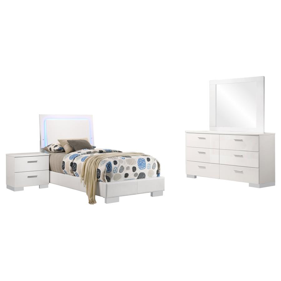 Felicity 4-piece Twin Bedroom Set White High Gloss view 2