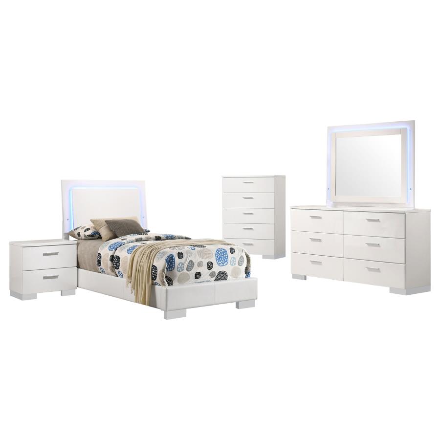 Felicity 5-piece Twin Bedroom Set White High Gloss view 2