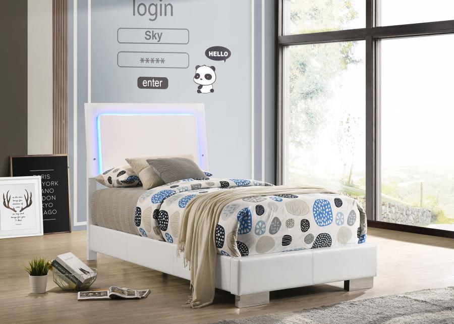 Felicity Wood Twin LED Panel Bed White High Gloss view 2
