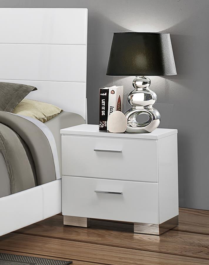 Felicity 2-drawer Nightstand White High Gloss view 2