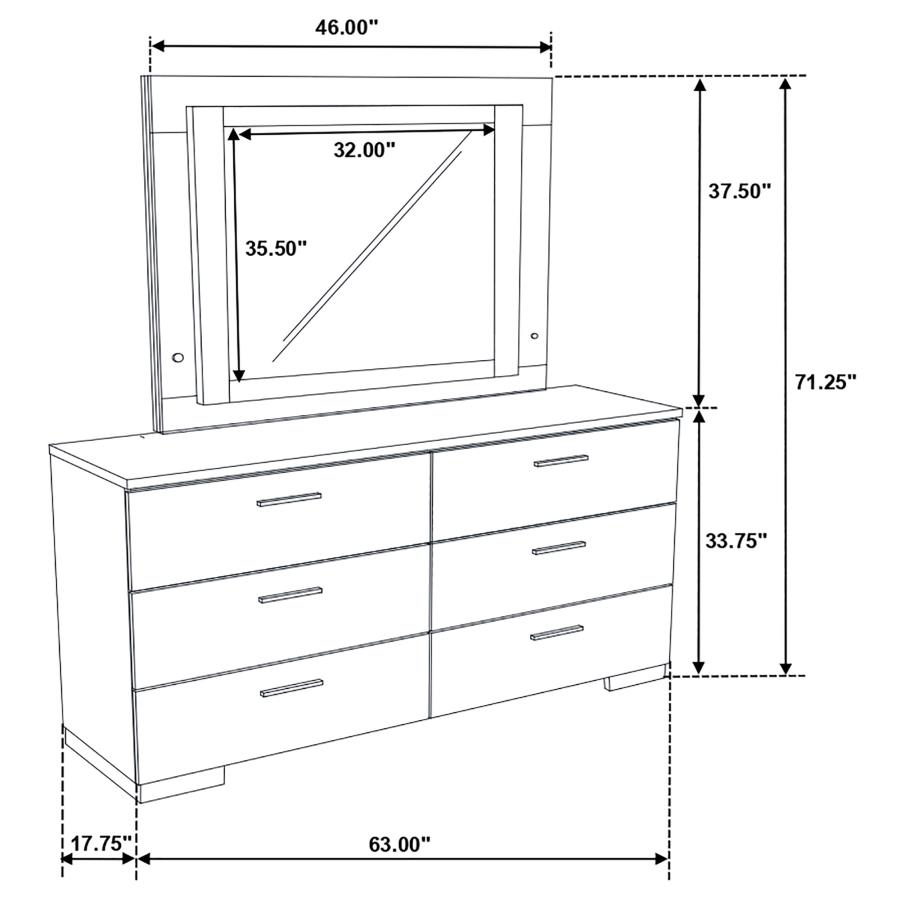 Felicity 6-drawer Dresser with LED Mirror White High Gloss view 4