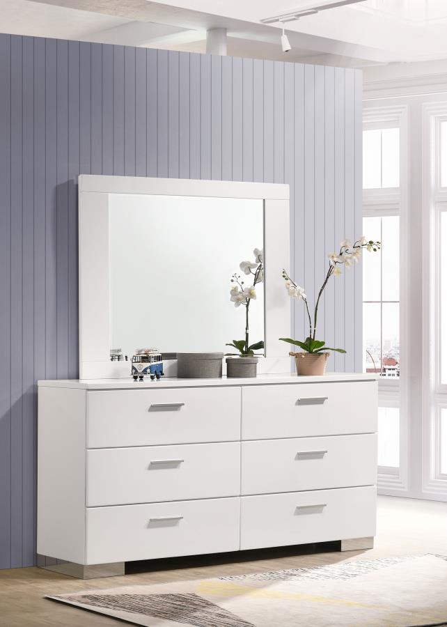 Felicity 6-drawer Wood Dresser with Mirror White High Gloss view 2