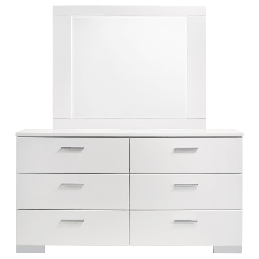 Felicity 6-drawer Wood Dresser with Mirror White High Gloss view 3