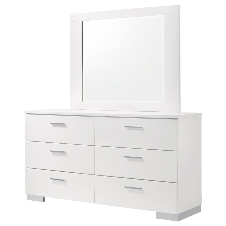 Felicity 6-drawer Wood Dresser with Mirror White High Gloss view 4