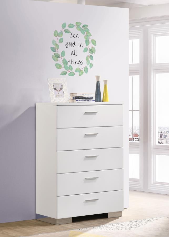 Felicity 5-drawer Bedroom Chest White High Gloss view 2