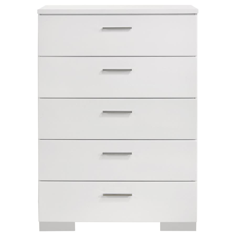 Felicity 5-drawer Bedroom Chest White High Gloss view 3