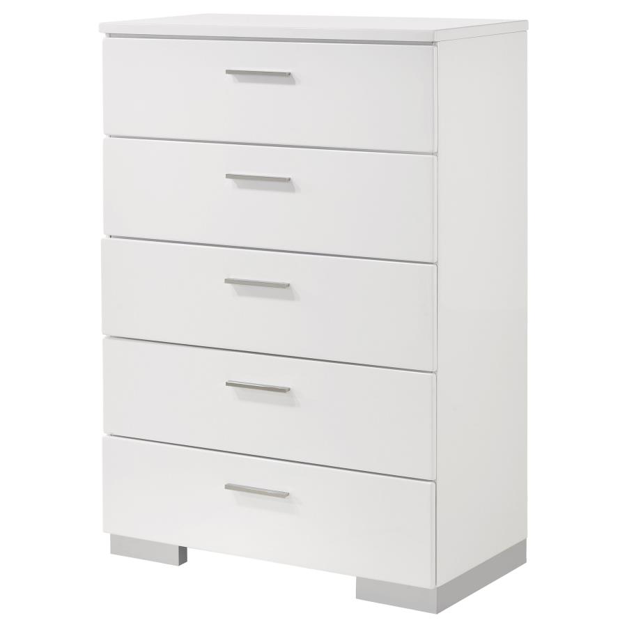 Felicity 5-drawer Bedroom Chest White High Gloss view 4