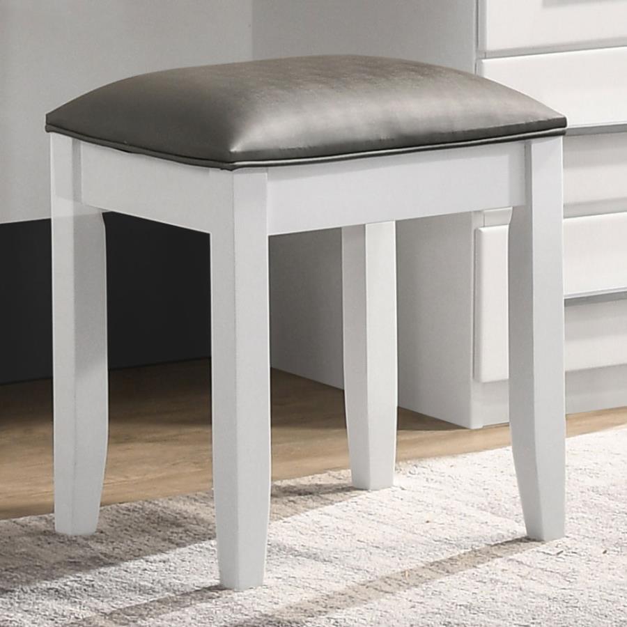 Felicity Upholstered Vanity Stool Metallic and Glossy White view 2
