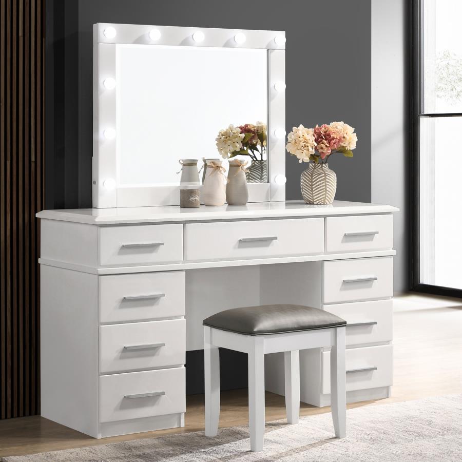 Felicity Upholstered Vanity Stool Metallic and Glossy White view 4