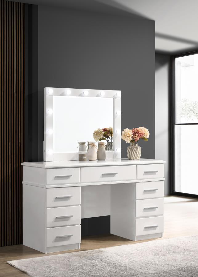 Felicity 9-drawer Vanity Table Lighted Mirror Glossy White view 2