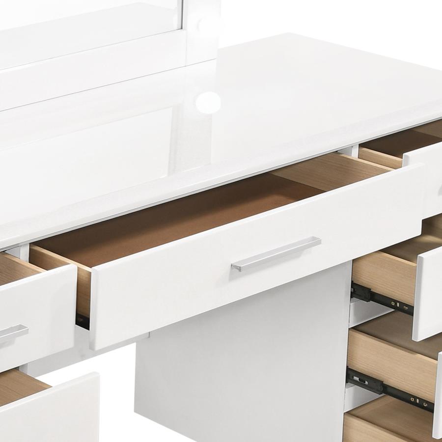 Felicity 9-drawer Vanity Table Lighted Mirror Glossy White view 4