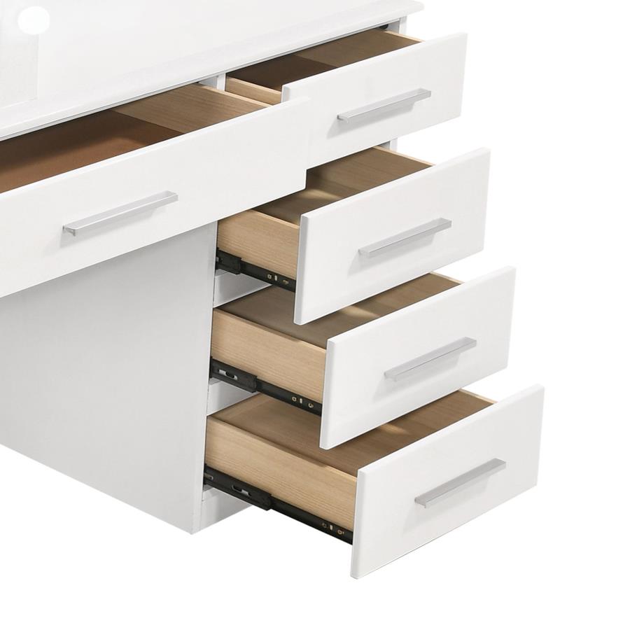 Felicity 9-drawer Vanity Table Lighted Mirror Glossy White view 5