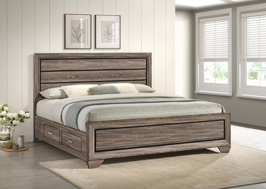 Kauffman Wood Eastern King Storage Panel Bed Washed Taupe view 2